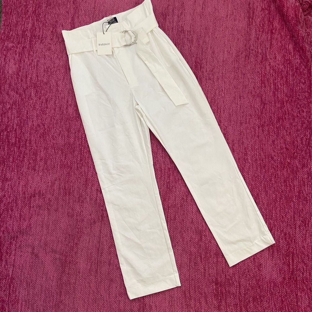 Bardot Kristen Ankle Pants High Waist Belted Ivory White Size 10L